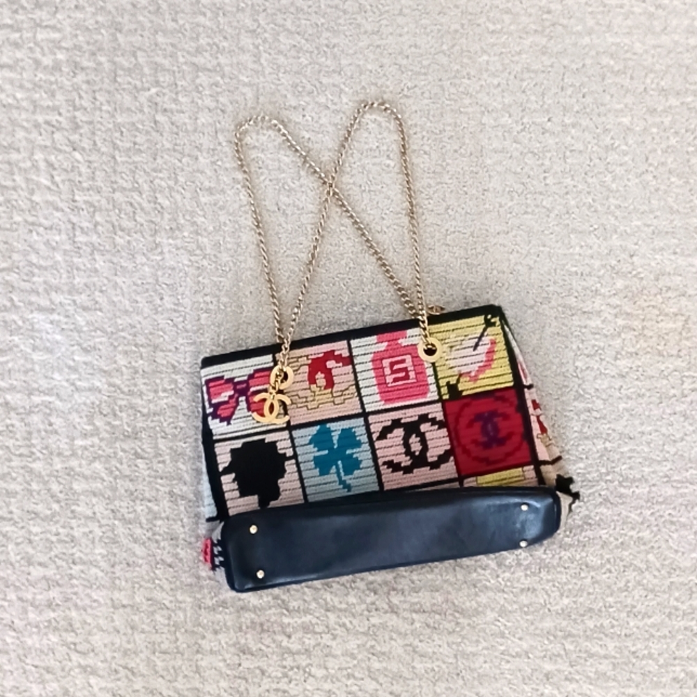 Vintage Special Edition Authentic Chanel Precious Symbols Needlepoint Tote 2003